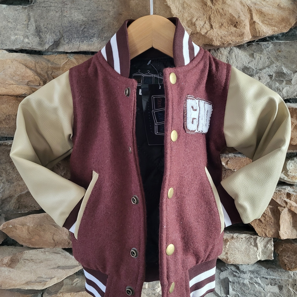 Burgundy and Cream Varsity Letterman Jacket